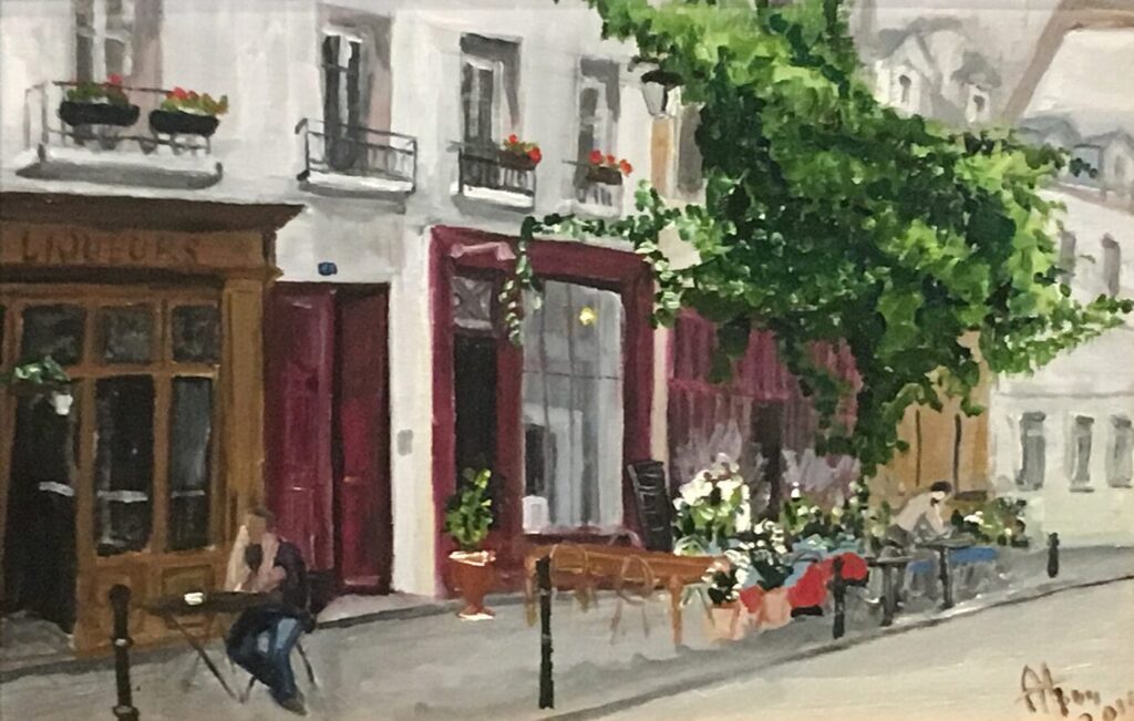 Dans les rues de Paris — a Paris street scene by Andrey Grin, oil on cardboard