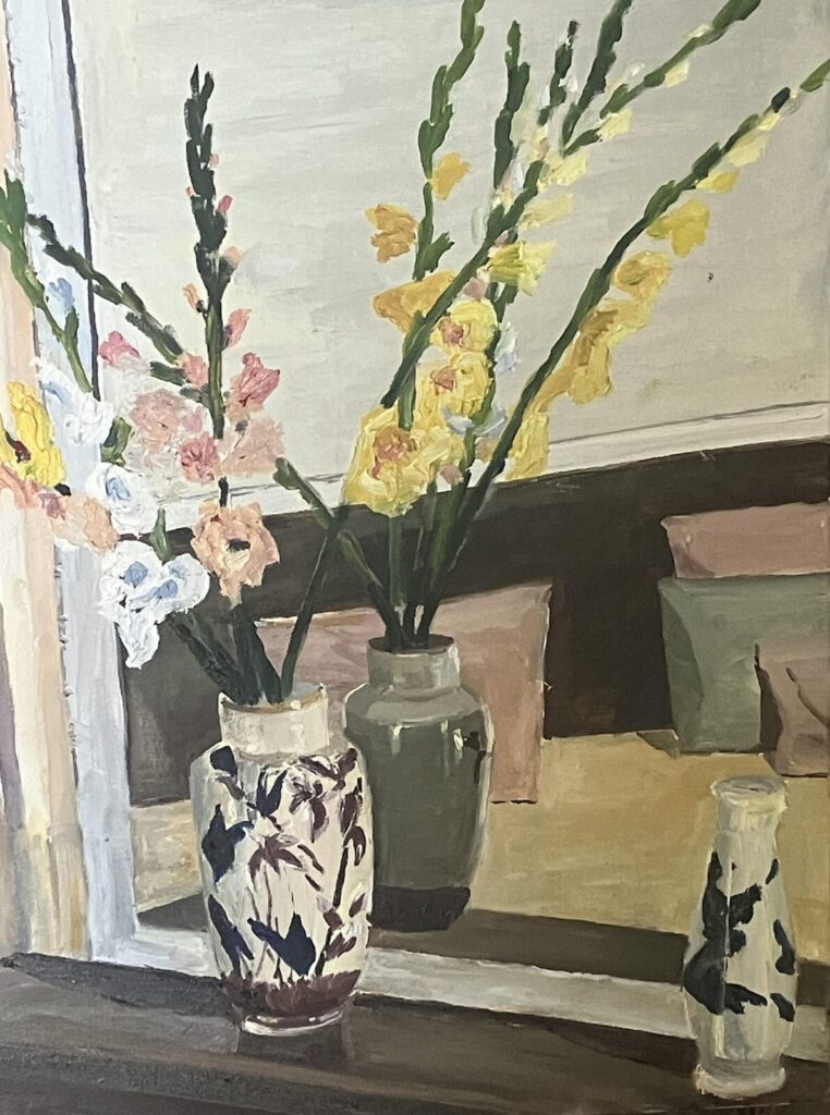 Les glaïeuls au miroir — a still life by Andrey Grin, oil on canvas