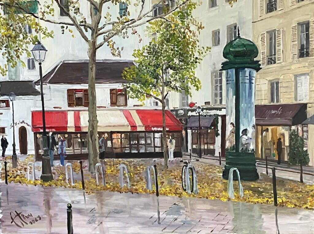 St Andre des Arts apres la pluie — a Paris street scene by Andrey Grin, oil on canvas