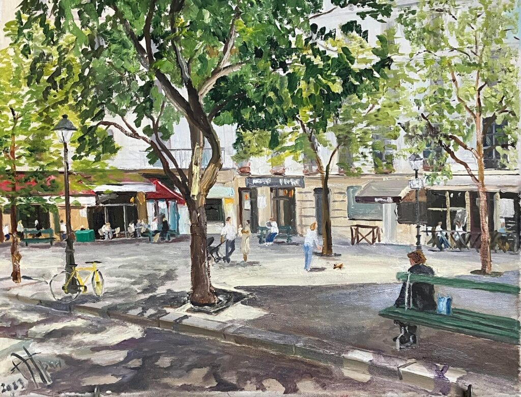 Place du marché St Catherine — a Paris street scene by Andrey Grin, oil on canvas