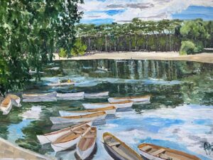 Bois de Boulogne. Le grand etang — a Paris street scene painted from life by Andrey Grin, oil on canvas