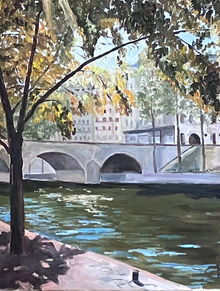 La Seine au soleil — a Paris street scene by Andrey Grin, oil on canvas