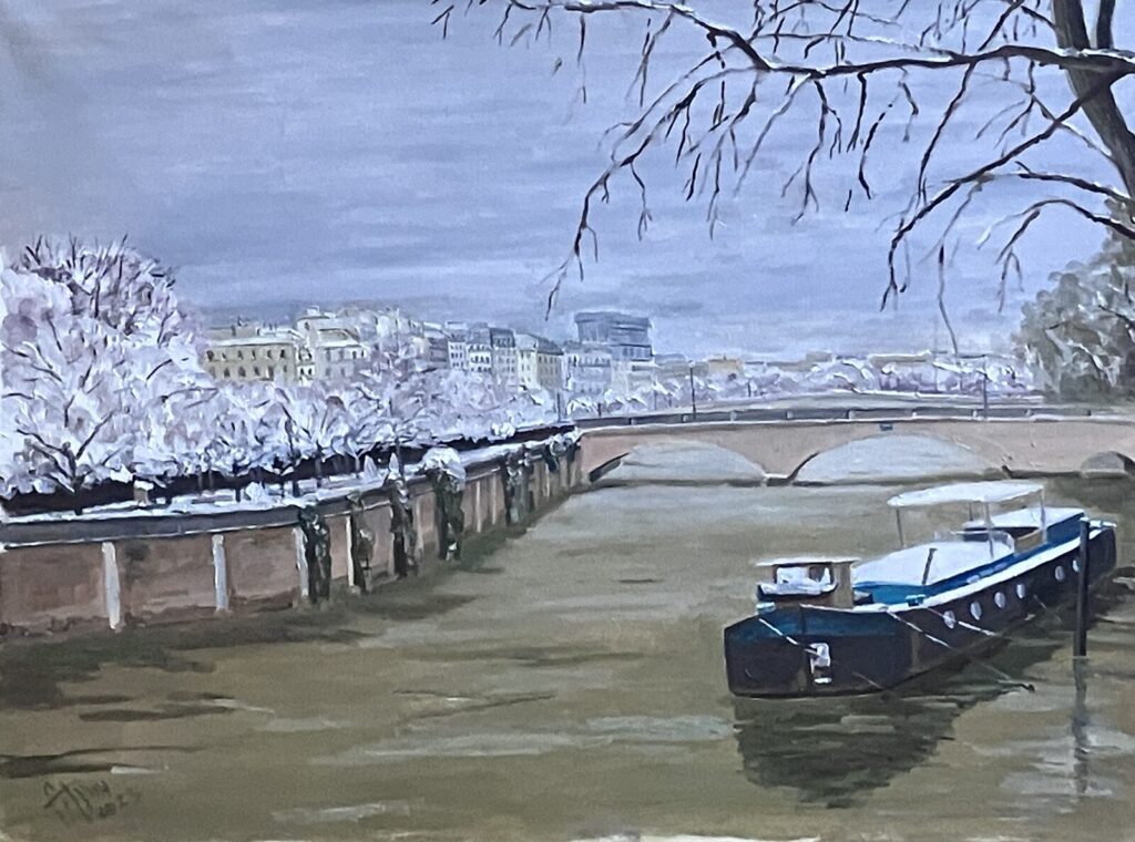 La Seine en hiver — a Paris street scene by Andrey Grin, oil on canvas