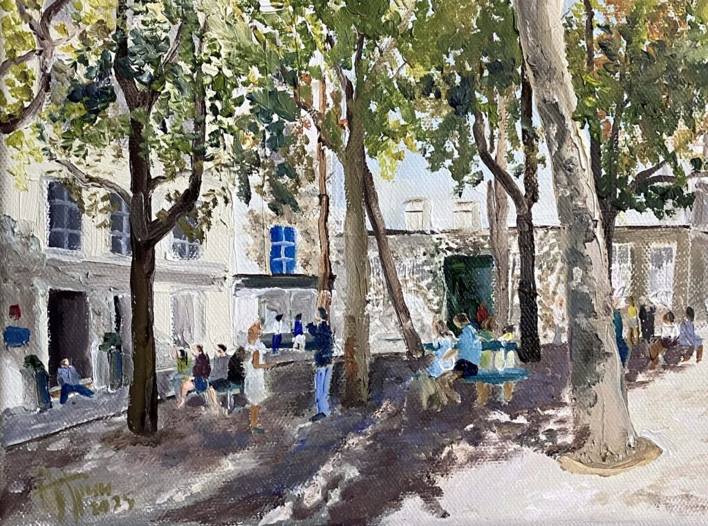 La route de Montmartre — a Paris street scene by Andrey Grin, oil on cardboard