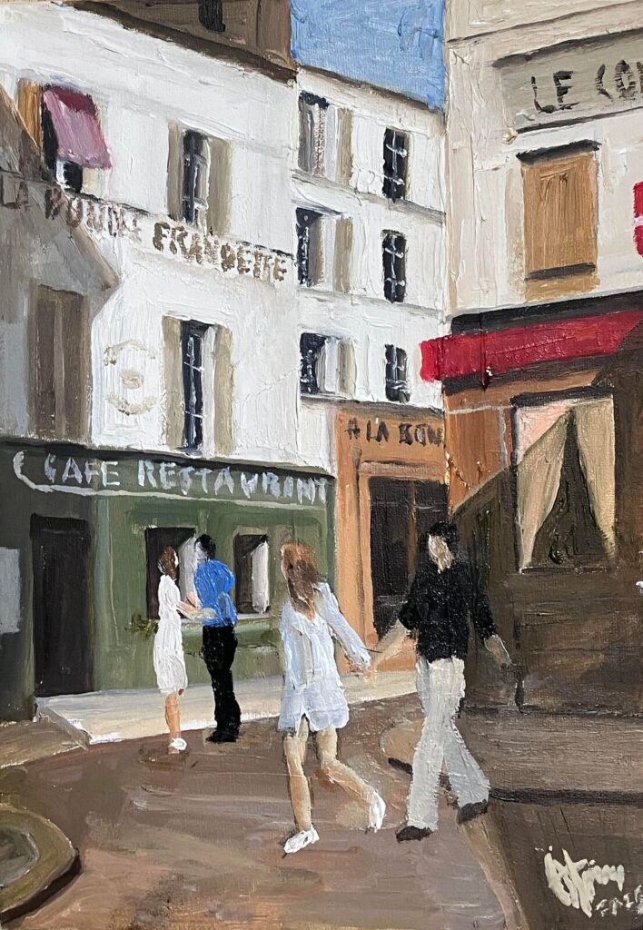 Dans les rues de Montmartre — a Paris street scene by Andrey Grin, oil on cardboard