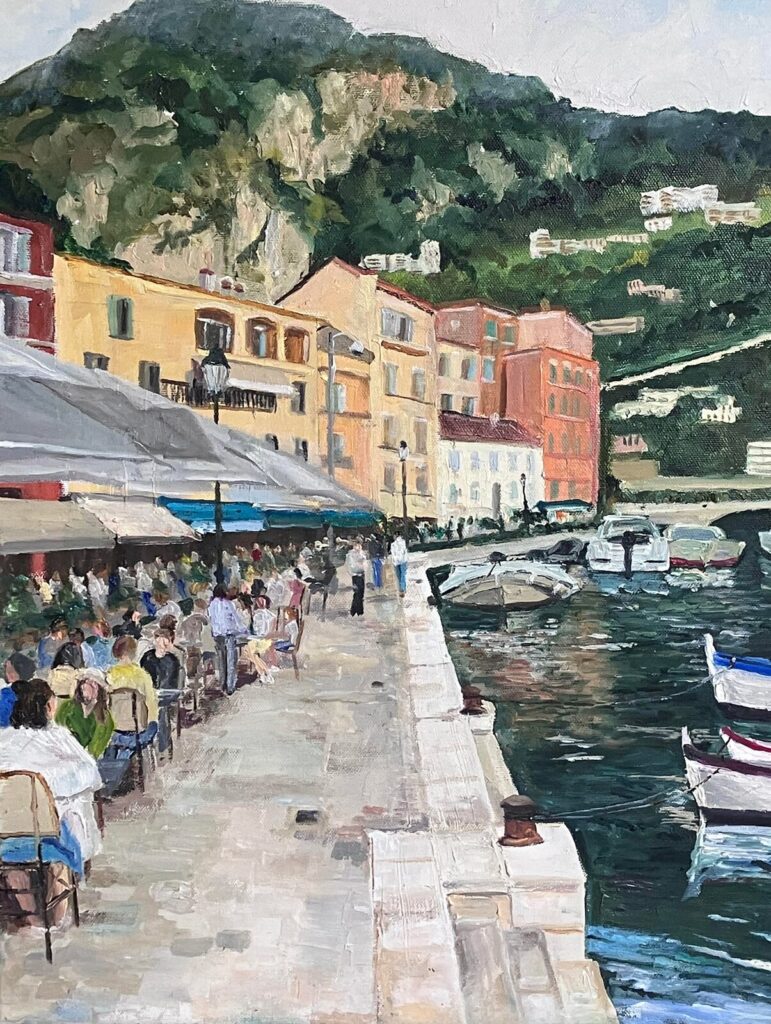 Le port de Menton — a scene of Menton by Andrey Grin, oil on canvas